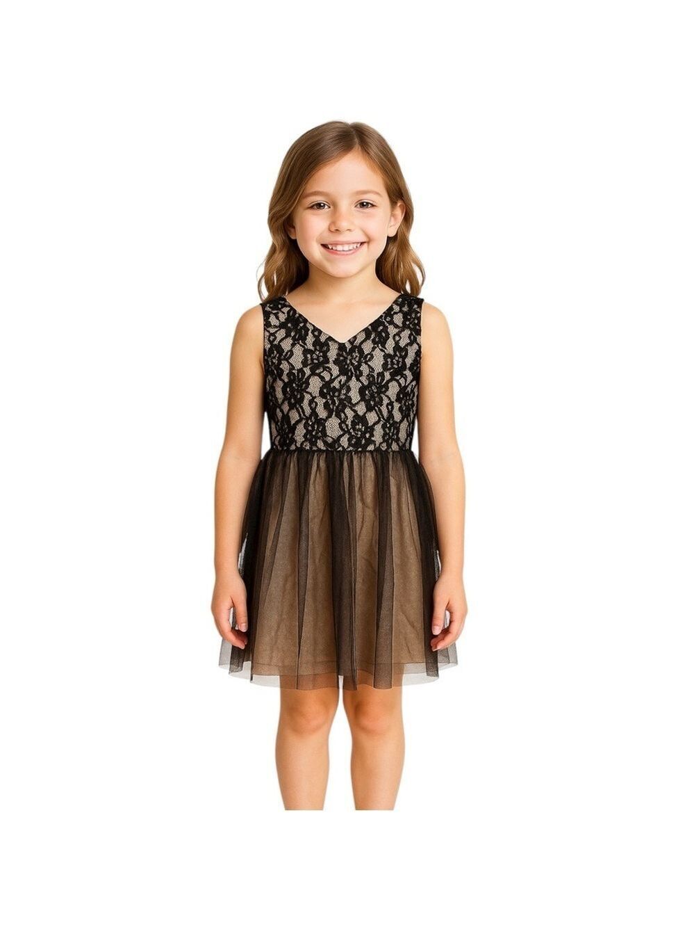 ABS Kids Allen Schwartz Girl’s Size 7 Black Lace & Gold Formal Holiday Dress